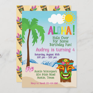 Tropical Beach Aloha Luau Einladung zum Geburtstag