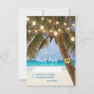 Tropical Beach and String Lights Wedding RSVP Karte