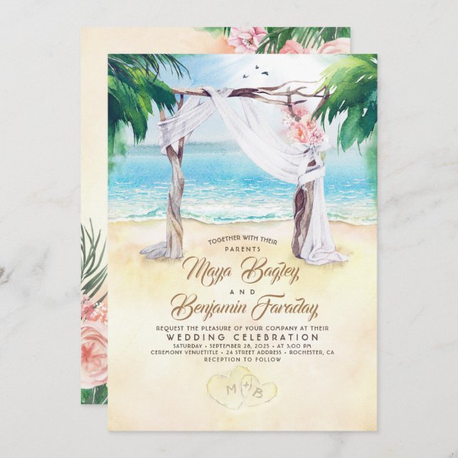 Tropical Beach Arbor Dreamy Summer Wedding Einladung (Vorne/Hinten)