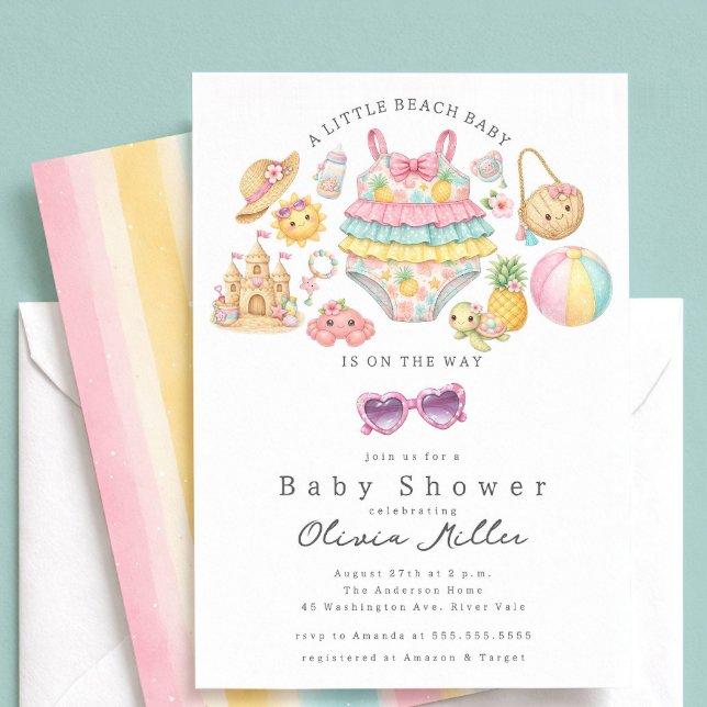 Tropical Beach Baby Shower Invitation Girl Einladung (Von Creator hochgeladen)