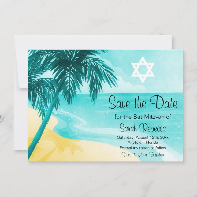 Tropical Beach Bat Mitzvah Save the Date (Vorderseite)