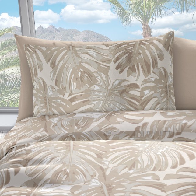 Tropical Beach Beige Palm Blätter Kissenbezug (Beige palm leaf printed pillowcase)