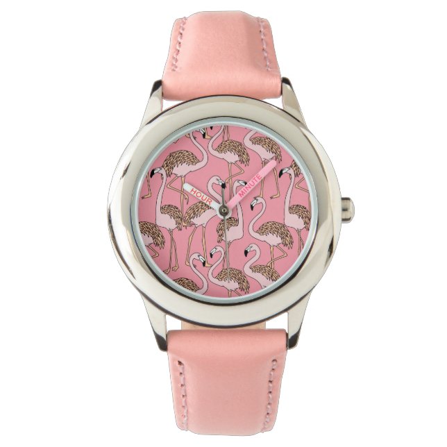Tropical Beach Bird Pink Flamingo Armbanduhr (Vorderseite)