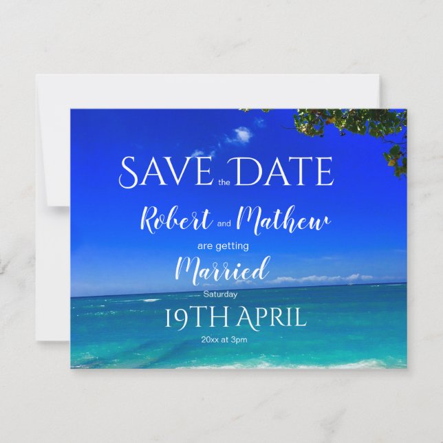 Tropical Beach Blue Save the Date (Vorderseite)
