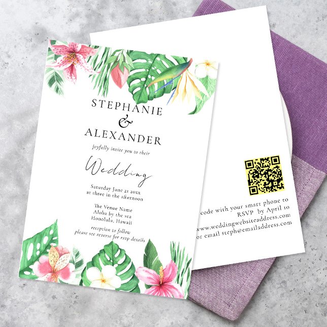 Tropical Beach Blume QR Code Hochzeit Einladung (Von Creator hochgeladen)