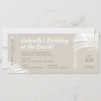 Tropical Beach Boarding Pass Rosa Geburtstagsreise Einladung