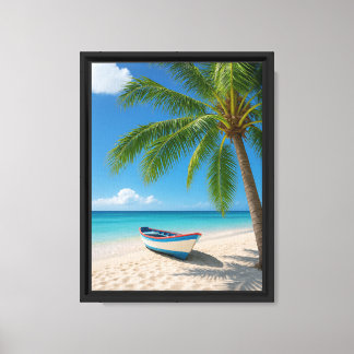 Tropical Beach Boat und Palm Tree Leinwanddruck