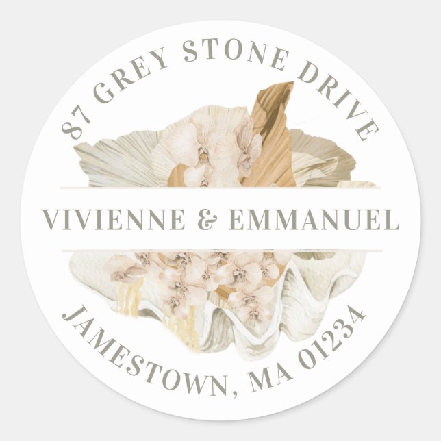 Tropical Beach Boho Rücksendeadresse Runder Aufkleber (Vorderseite)