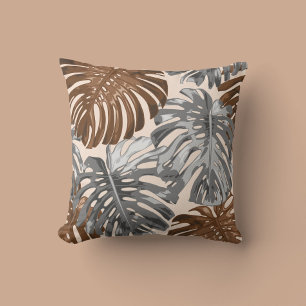 Tropical Beach Brown Gray Jungle Blätter Boho Kissen
