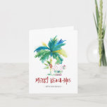 Tropical Beach Christmas Card<br><div class="desc">Diese Weihnachtskarten am Strand sind mit einer inselinspirierten exotischen Palme und dem niedlichen Weihnachtsfeiertag ausgestattet. Die Wörter "Merry Beach-mas" sind handgeschriebene Sets. Verwenden Sie die Vorlagenfelder, um Ihren personalisierten Gruß hinzuzufügen. Eine charmante Wahl, um diese Ferienzeit an Freunde und Familie zu schicken. Wenn Sie nach mehr tropischen Weihnachtskarten Designs suchen,...</div>