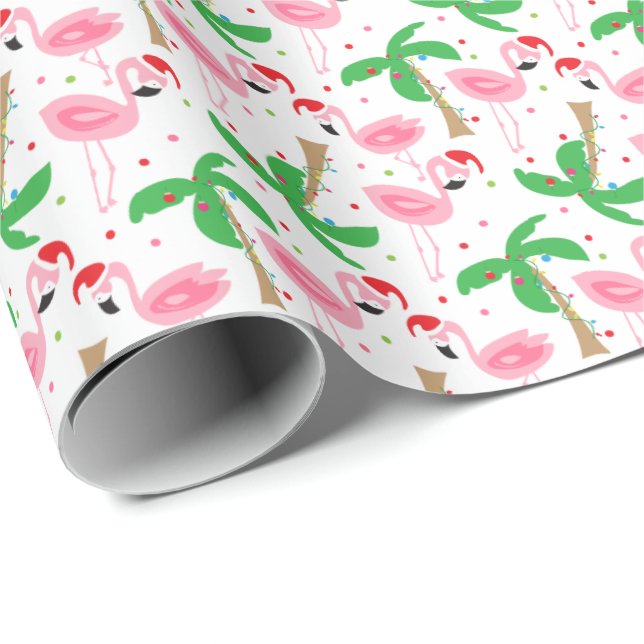 Tropical Beach Christmas Flamingos Birds Geschenkpapier (Rolleneckpunkt)
