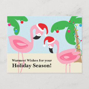 Tropical Beach Christmas Flamingos Feiertagspostkarte