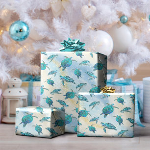 Tropical Beach Christmas Sea Turtle Glitzer Geschenkpapier