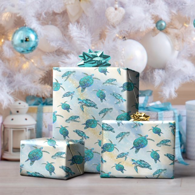 Tropical Beach Christmas Sea Turtle Glitzer Geschenkpapier (Von Creator hochgeladen)