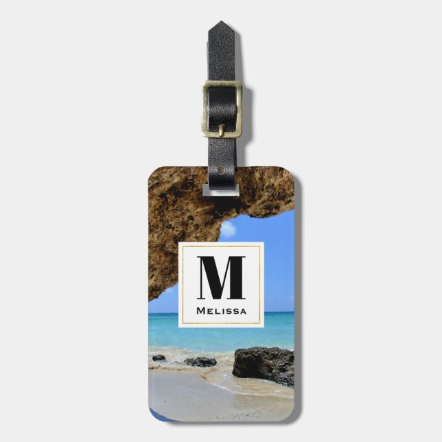 Tropical Beach Coast mit Big Rock Monogram Gepäckanhänger (Vorderseite vertikal)