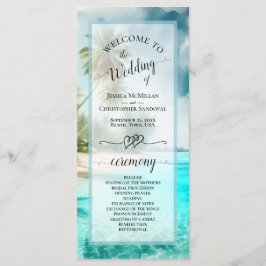 Tropical Beach Coastal Palm Trees Elegant Wedding Programm