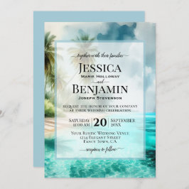 Tropical Beach Coastal Watercolor Stylish Wedding Einladung