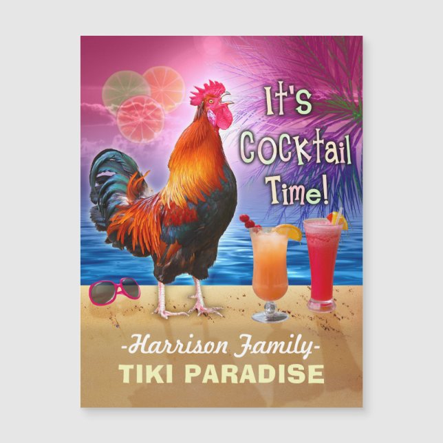 Tropical Beach Cocktail Bar Funny Rooster Chicken Magnetkarte (Vorderseite)