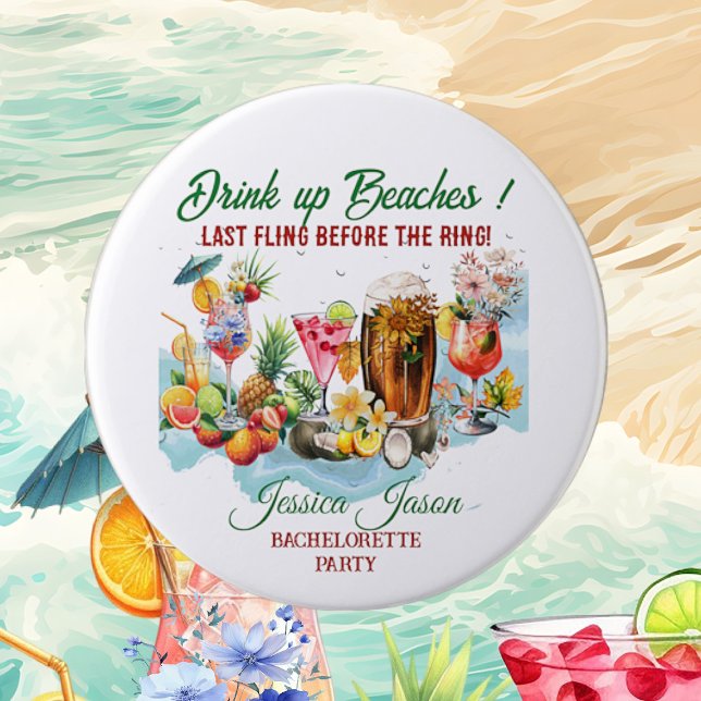 Tropical Beach Cocktails Obst Junggeselinnen-Absch Button (Tropical Beach Cocktails Fruits Bachelorette Party Button)