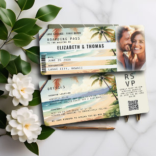 Tropical Beach Destination Boarding Pass Wedding Einladung