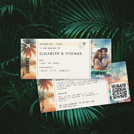 Tropical Beach Destination Boarding Pass Wedding Einladung