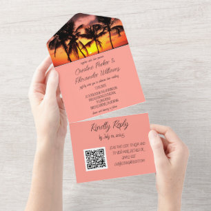 Tropical Beach Destination Eleganter UAWG QR Code All In One Einladung