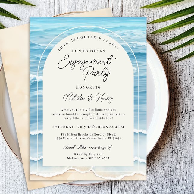 Tropical Beach Engagement Party | Ozeanwelle Einladung (Beach Engagement Party Invitation)