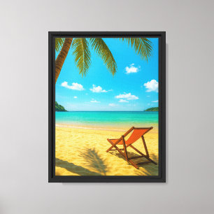 Tropical Beach Escape mit Vorsitz unter Palm Shade Leinwanddruck
