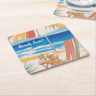Tropical Beach Escape - Personalisierter Sommer Rechteckiger Pappuntersetzer