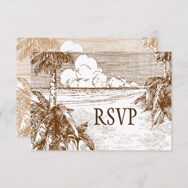 Tropical Beach Etching Editable Response Cards Einladung (Vorne/Hinten)