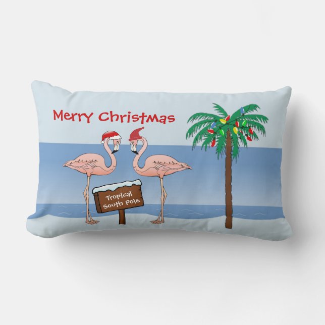 Tropical Beach Flamingo Palm South Pole Weihnachte Lendenkissen (Vorderseite)