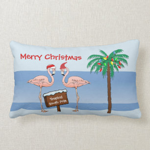 Tropical Beach Flamingo Palm South Pole Weihnachte Lendenkissen