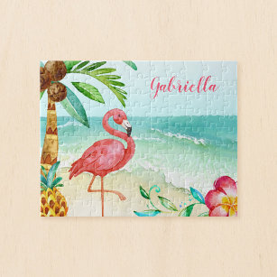 Tropical Beach Flamingo Personalisiert Kids Puzzle