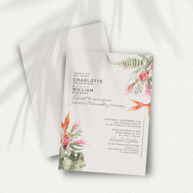Tropical Beach Floral Ivory Wedding Rose Gold Folieneinladung (Von Creator hochgeladen)