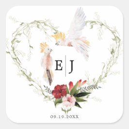 Tropical Beach Floral Palm Gastgeschenk Hochzeit Quadratischer Aufkleber