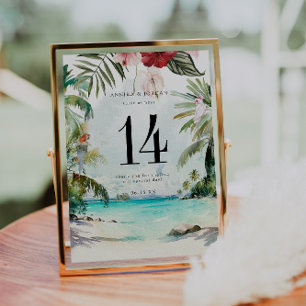 Tropical Beach Floral Palm   Table Number Card Tischnummer