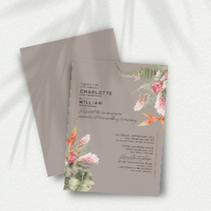 Tropical Beach Floral Taupe Wedding Gold Foil Folieneinladung