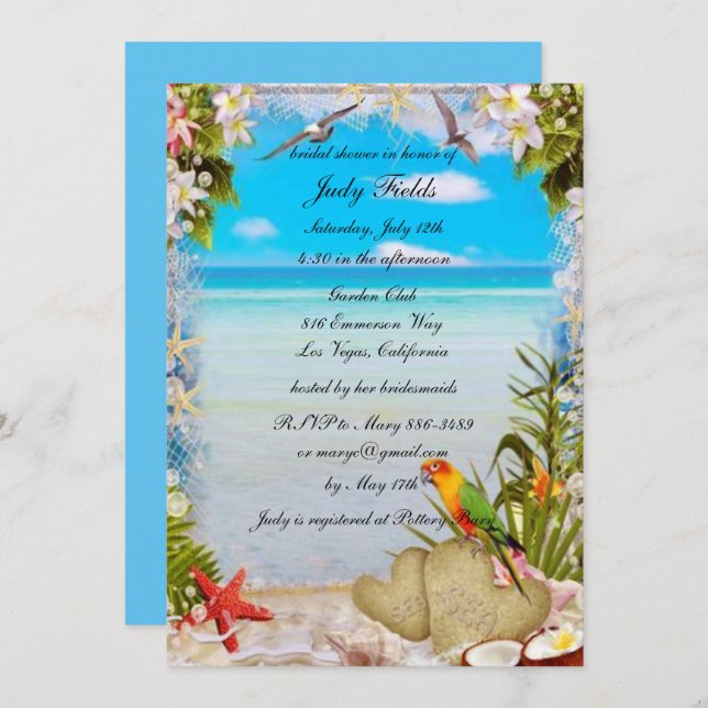 Tropical Beach Floral Wedding Brautparty Card Einladung (Vorne/Hinten)