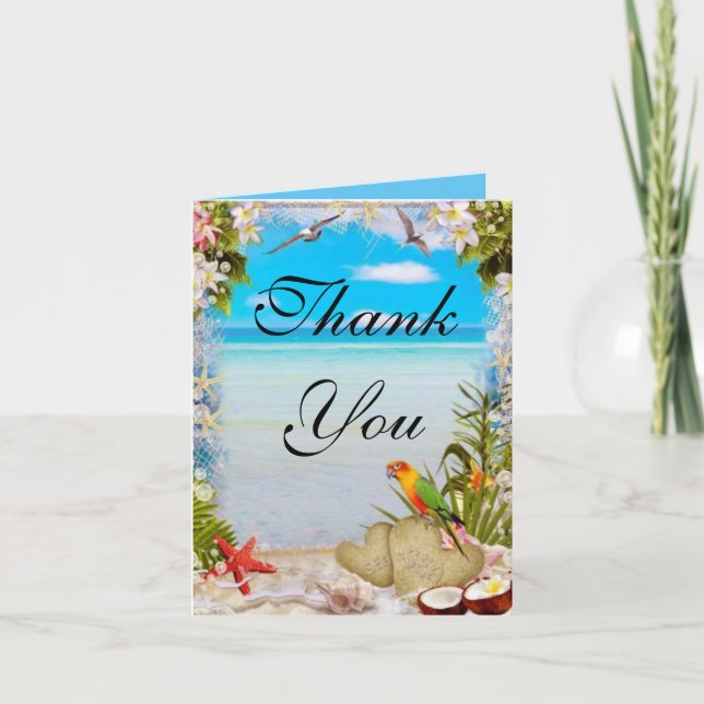 Tropical Beach Floral Wedding Danke Karte (Vorderseite)