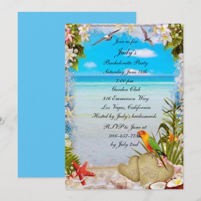 Tropical Beach Floral Wedding Junggeselinnen-Absch Einladung (Vorne/Hinten)