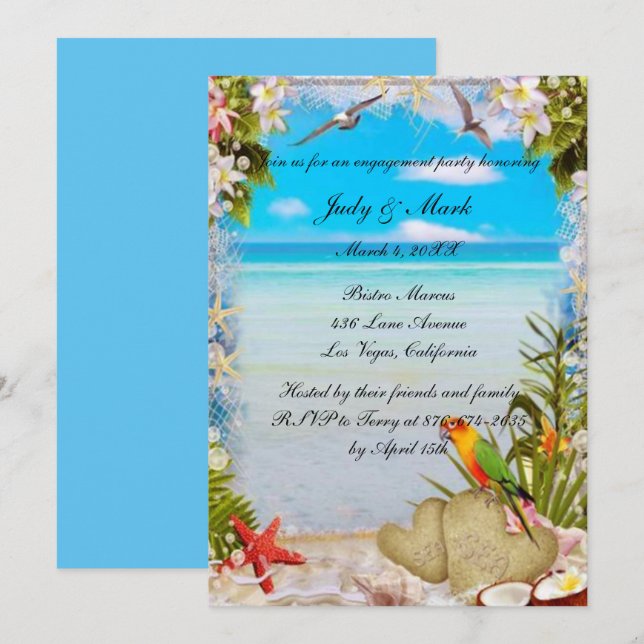 Tropical Beach Floral Wedding Party Einladung (Vorne/Hinten)