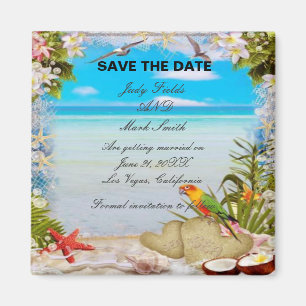 Tropical Beach Floral Wedding retten das Datum Magnet