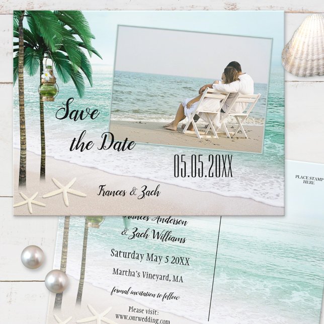 Tropical Beach Foto Save the Date Postkarte (Von Creator hochgeladen)