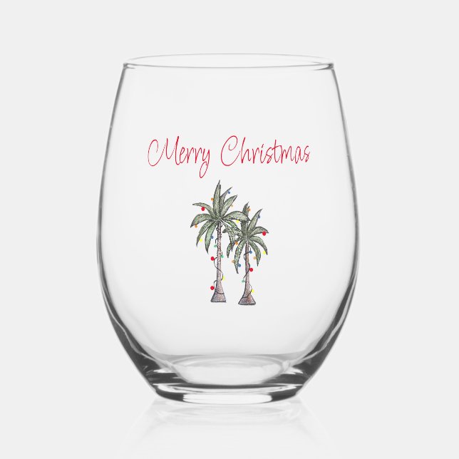 Tropical Beach Frohe Weihnachtspalmen Bäume Weinglas Ohne Stiel (Vorderseite)