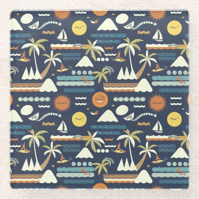 Tropical Beach Fun Muster Glasuntersetzer (Vorderseite)