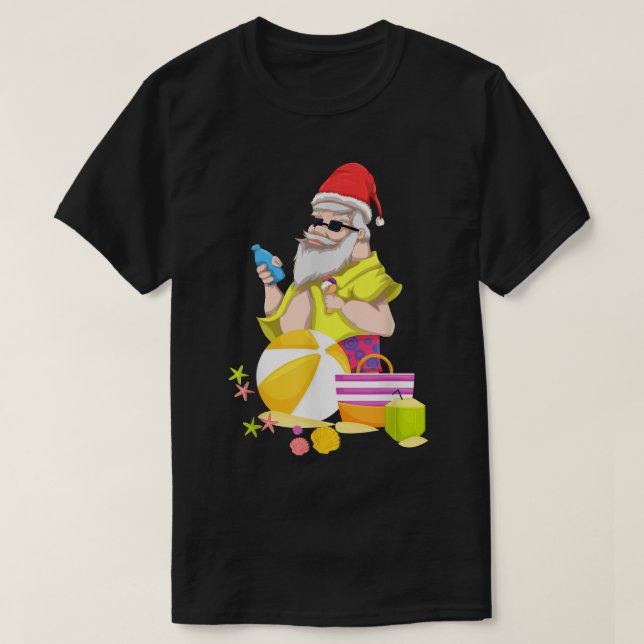 Tropical Beach Funny Santa Hawaii Sommer Weihnacht T-Shirt (Design vorne)