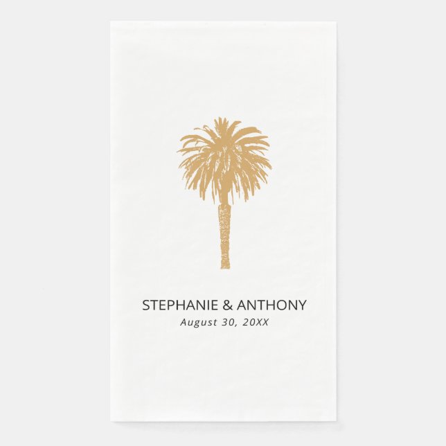 Tropical Beach Gold Palm Tree Hochzeit in Urlaubso Serviette (Vorderseite)
