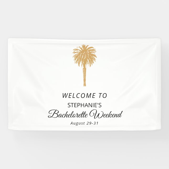 Tropical Beach Gold Palm Zielort Bachelorette Banner (Horizontal)