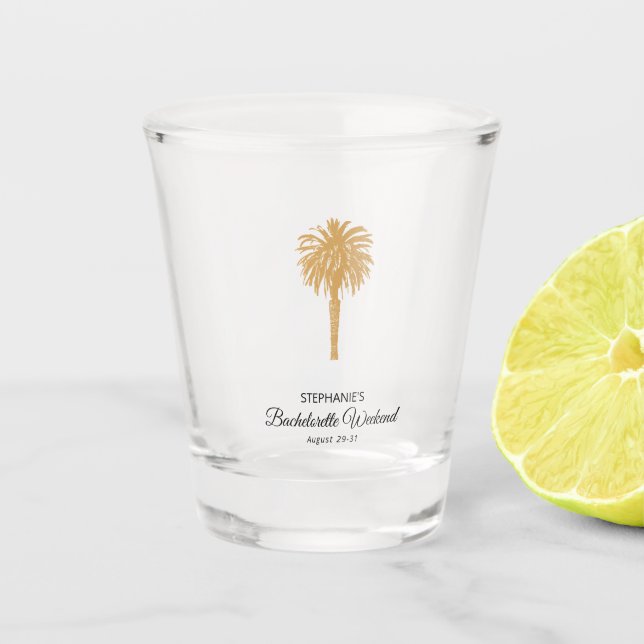 Tropical Beach Gold Palm Zielort Bachelorette Schnapsglas (Vorderseite)