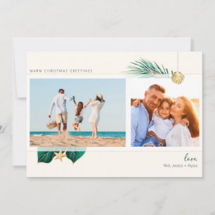 Tropical Beach Green Gold Greenery 2-Foto Feiertagskarte